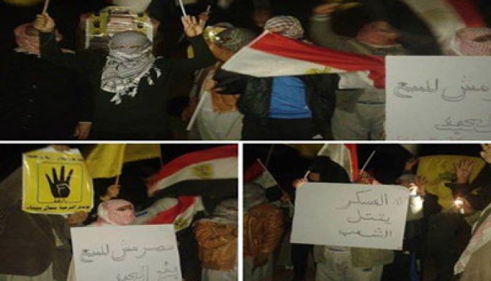 صور.. أحرار بئر العبد يرفضون بيع مصر بوقفة ليلية