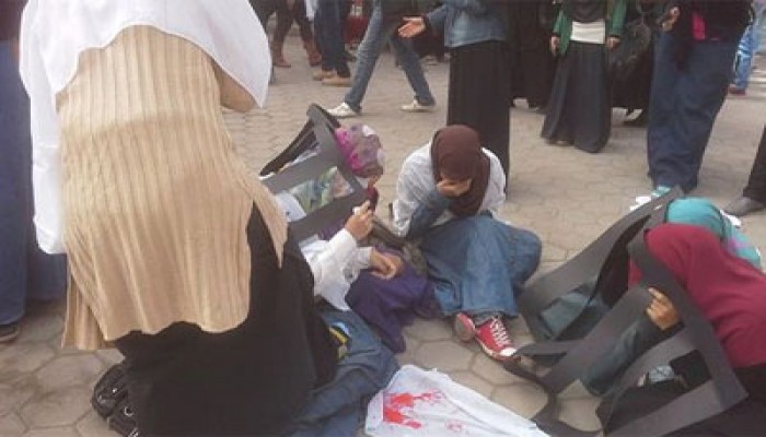 بالصور.. فريزنج لطالبات حلوان تنديدًا بمجزرة الدفاع الجوي