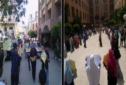 سلاسل بشرية بهندسة المنوفية ردًّا على فصل زملائهم الطلاب