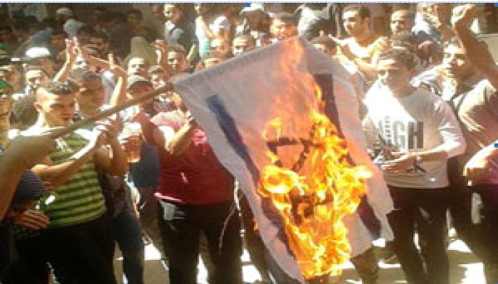 بالصور.. إحراق العلم الصهيوني بمسيرة عين شمس