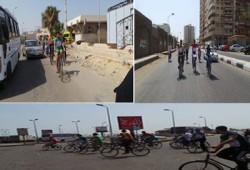 مارثون "بالبسكلته" على شاطئ بورسعيد يسخر من السفاح
