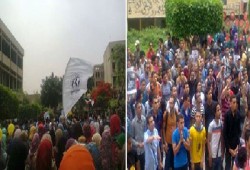 بالصور.. مسيرة لطلاب جامعة القاهرة تحت شعار "سوف نبقى هنا"