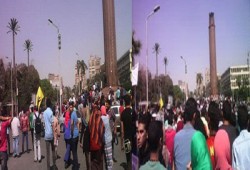 مسيرة لطلاب جامعة القاهرة وسط حشود قوات الانقلاب