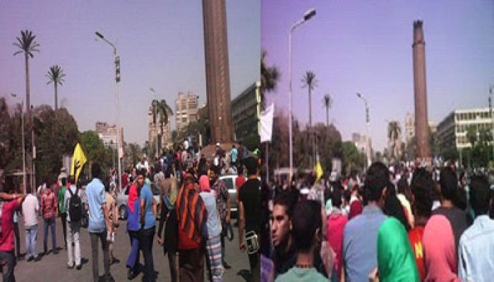 مسيرة لطلاب جامعة القاهرة وسط حشود قوات الانقلاب
