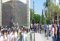 مسيرة بجامعة الفيوم تندد بالممارسات الانقلاب القمعية