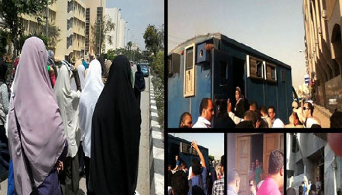 مظاهرة مفاجئة لطالبات جامعة المنصورة للمطالبة بالإفراج عن الحرائر