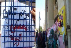 بالصور: فعاليات احتجاجية ضد الانقلاب وإدارته بجامعة المنصورة