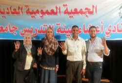 الفائزون في انتخابات نادي تدريس القاهرة يرفعون شعار رابعة