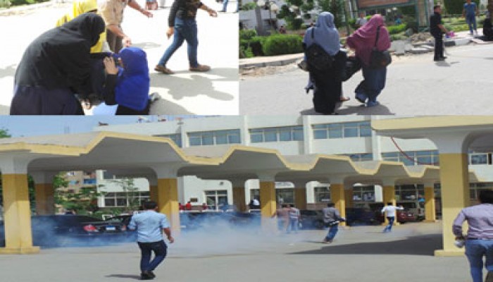 أمن الانقلاب يطلق الغاز والخرطوش على مسيرة طلاب جامعة الفيوم