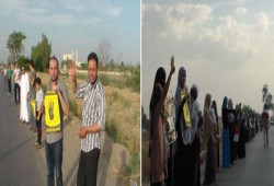 سلسلة بشرية لأهالي بلبيس ضمن فعاليات "مصر ليست تكية"