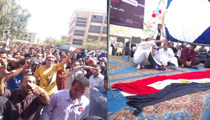 "يوم من رابعة" فعالية لطلاب ضد الانقلاب بجامعة المنيا