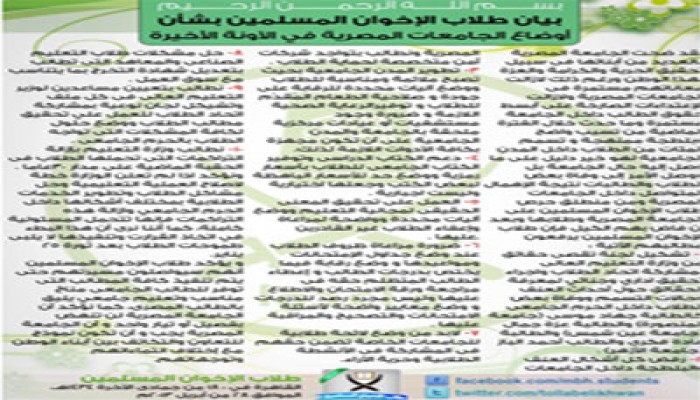 طلاب الإخوان يرفعون 10 مطالب لإصلاح التعليم بالجامعات المصرية