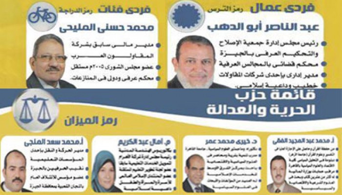 الحرية والعدالة يتصدَّر قوائم الدائرة الأولى بالجيزة.. وإعادة للفردي