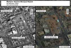 كتائب القذافي تهدم مسجدًا بالزاوية!