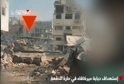 القسام تبث مشاهد تدمير دبابة ميركافا شمال النصيرات