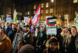 مظاهرة حاشدة أمام البرلمان البريطاني تضامنًا مع فلسطين